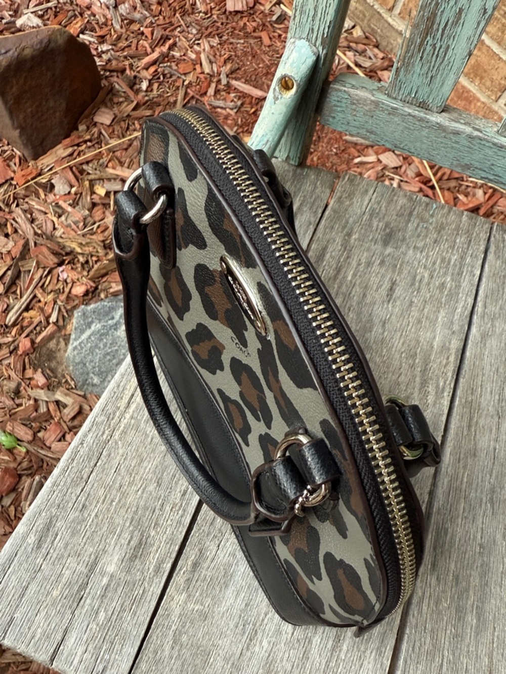 Coach Leopard-Print Cora Mini Dome Satchel in Black and Brown - Picture 10 of 14